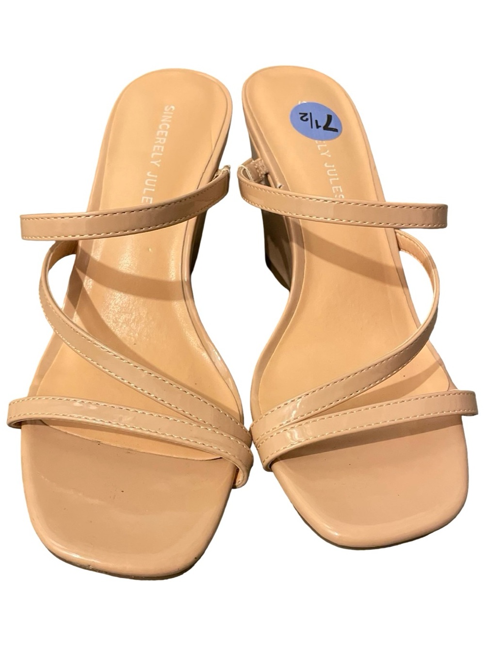 Sincerely Jules Cimmie Nude Patent Strappy Sandal Wedge Heels Size 7.5 - Picture 2 of 7